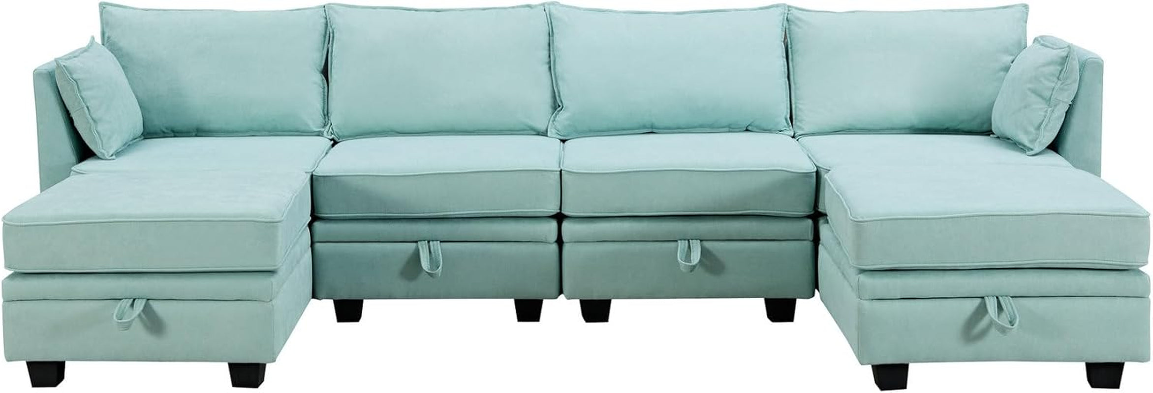U Shaped Corner Sofa With Storage Seat Light Green
