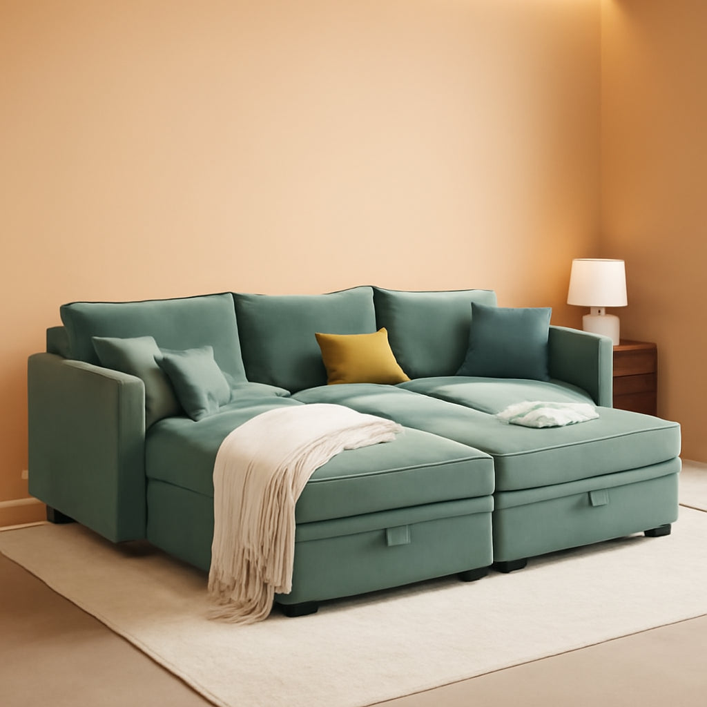 U Shaped Corner Sofa With Storage Seat Light Green
