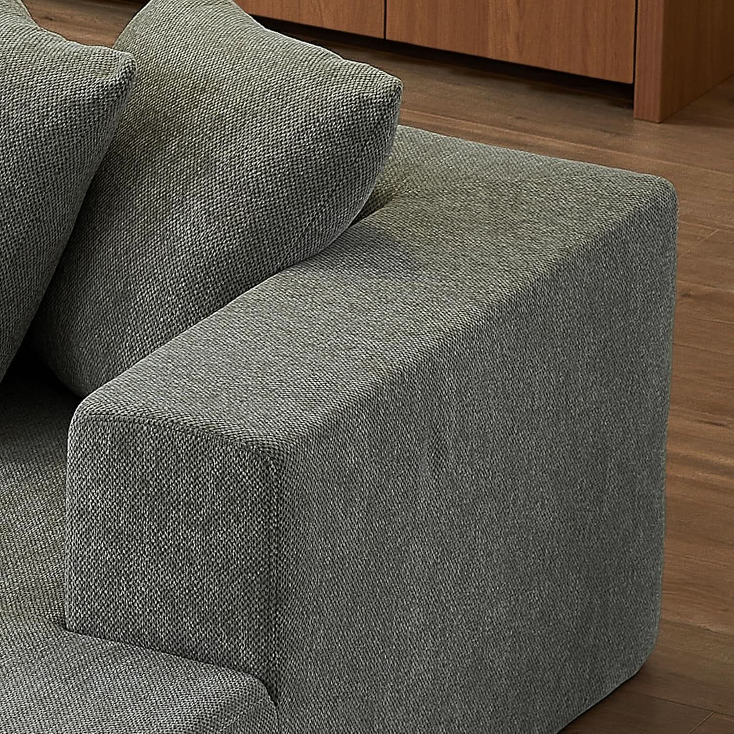 U Shaped Modular Sectional Sofa 6 Seater Grey Chenille