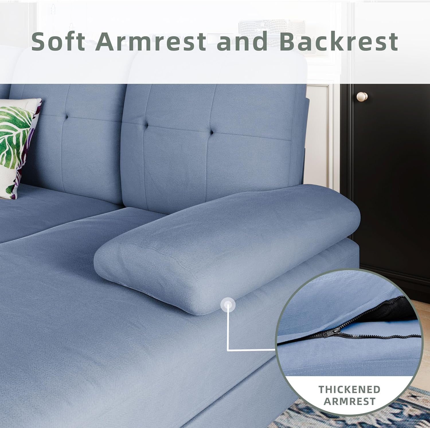 U Shaped Sectional Sofa Blue With High Density Cushions