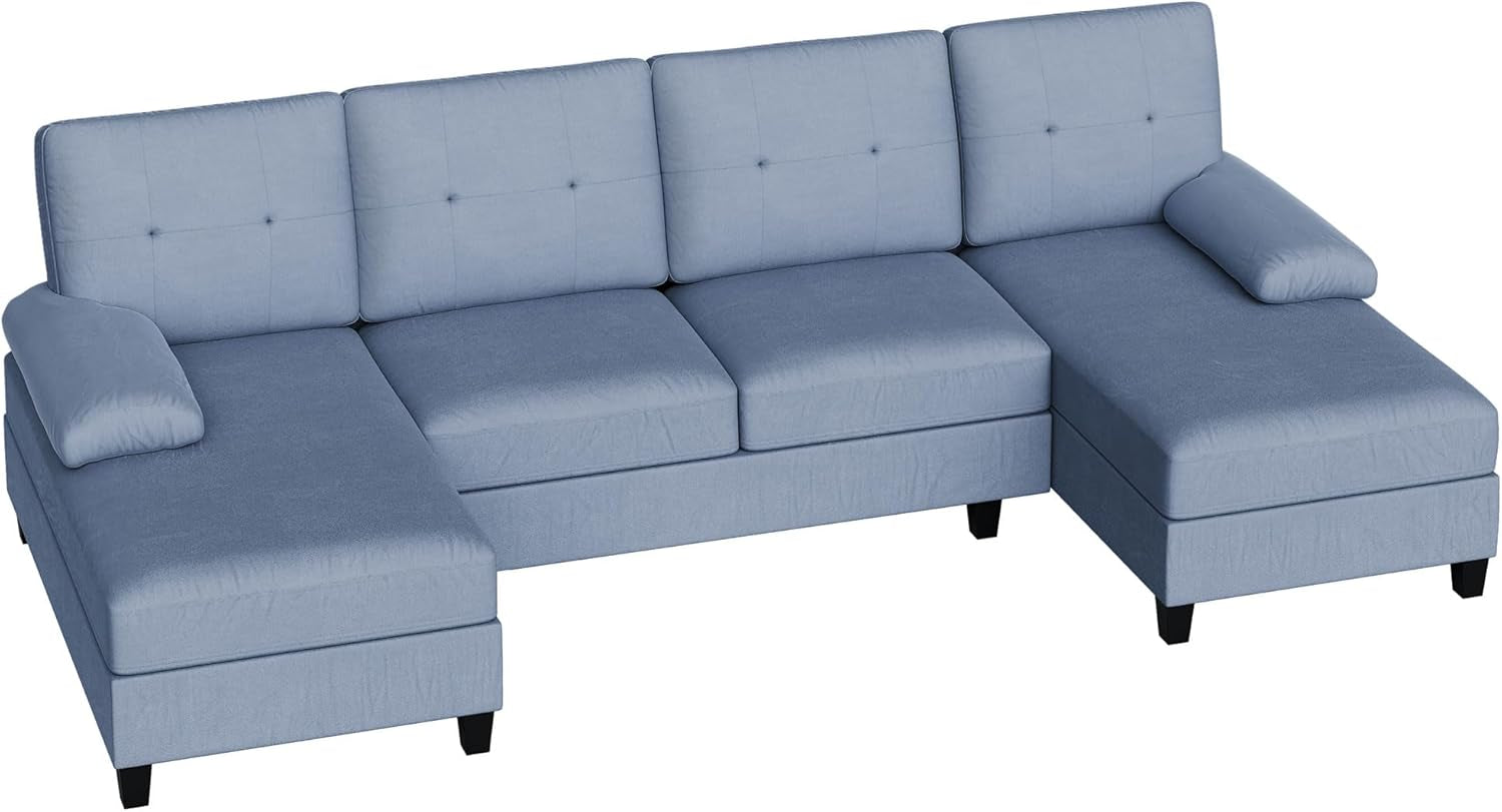 U Shaped Sectional Sofa Blue With High Density Cushions