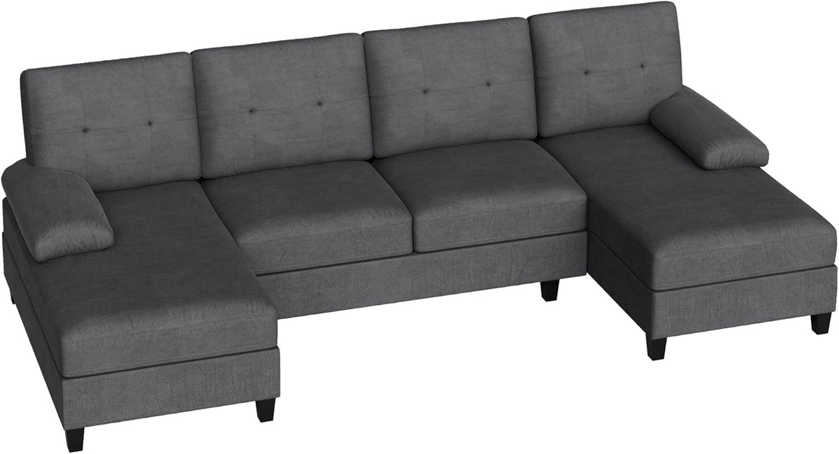 U Shaped Sectional Sofa Double Chaise 4 Seat Linen