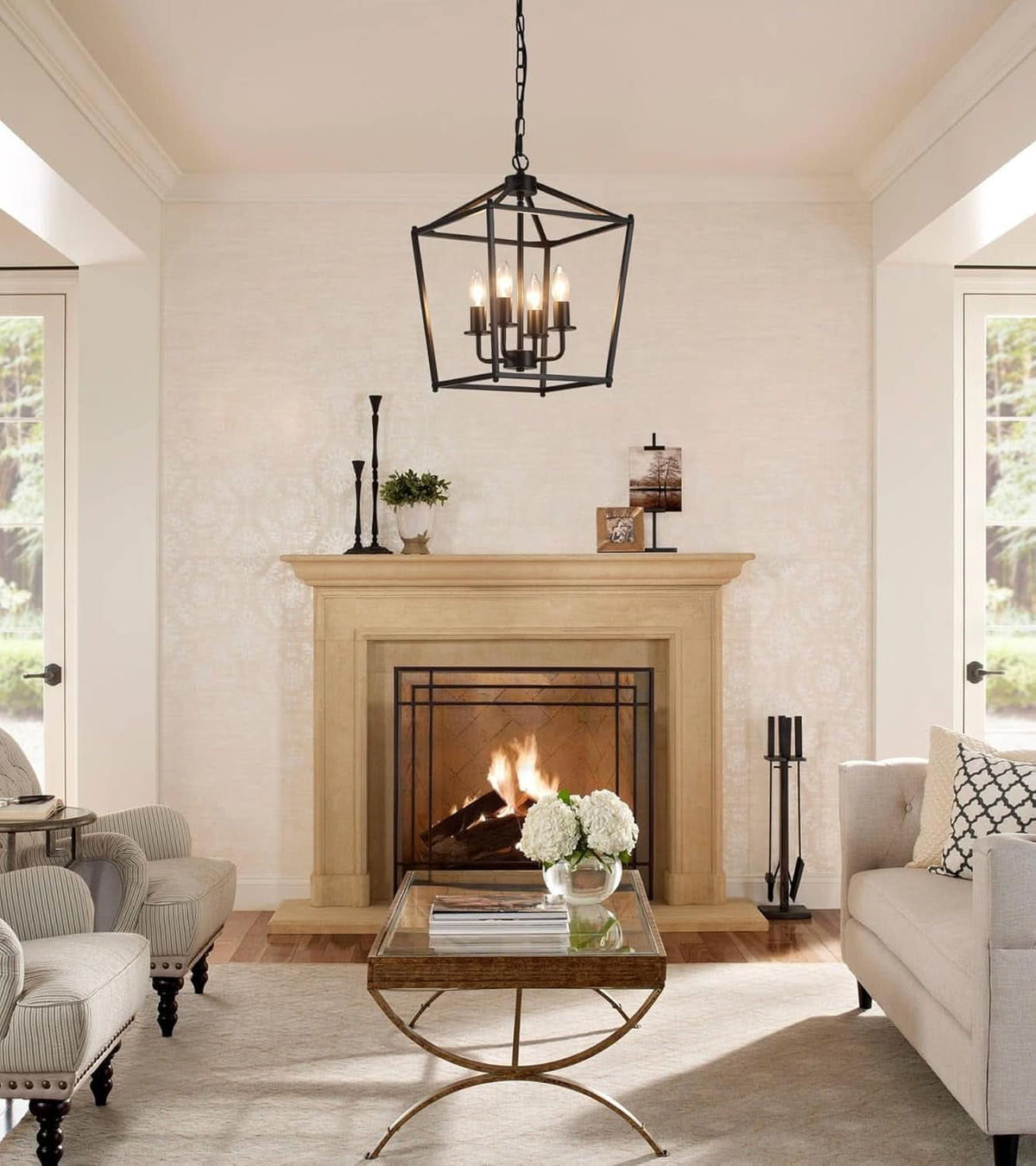 UL Black Industrial Lantern Chandelier 4 Light Pendant