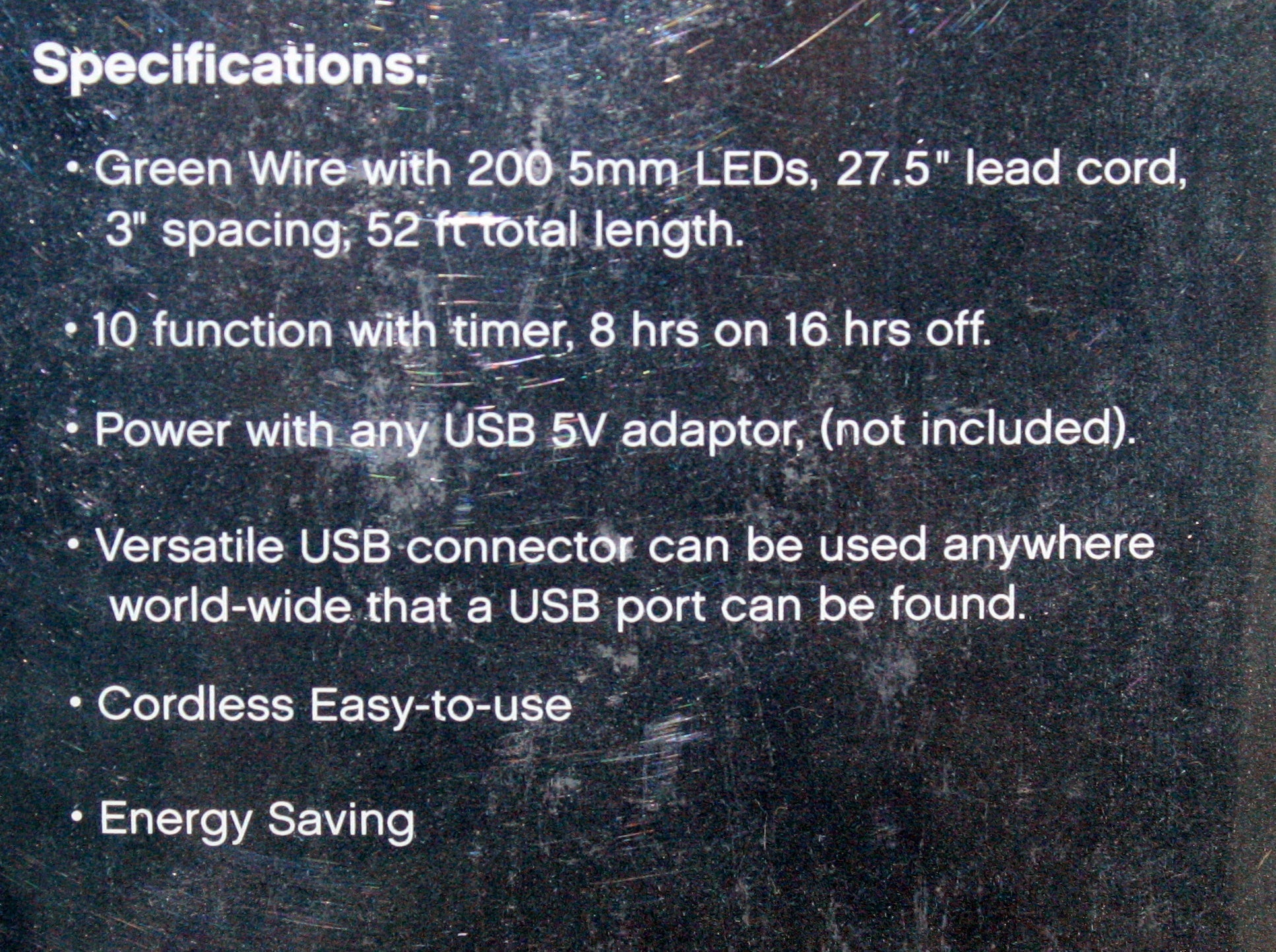 USB powered 200 LED (52 foot) Green Wire Multifunction Lights with Timer - Warm White