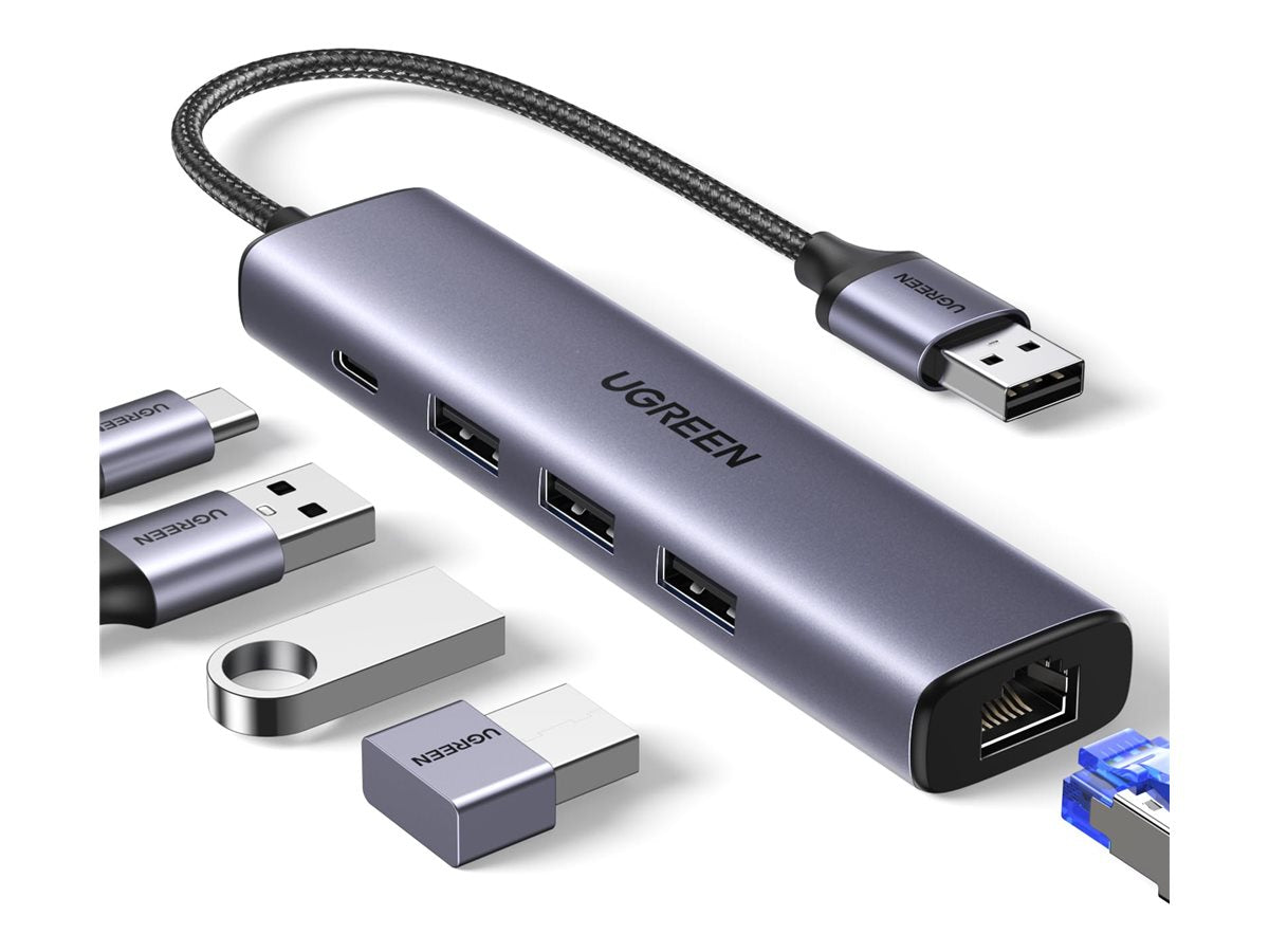 Ugreen - Hub - 3 x SuperSpeed USB 3.0 + 1 x USB-C + 1 x 10/100/1000 - desktop