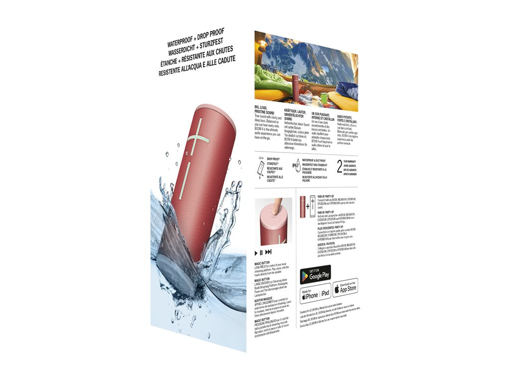 Ultimate Ears MEGABOOM 4 - Speaker - for portable use - wireless - Bluetooth - App-controlled - raspberry red 984-001994