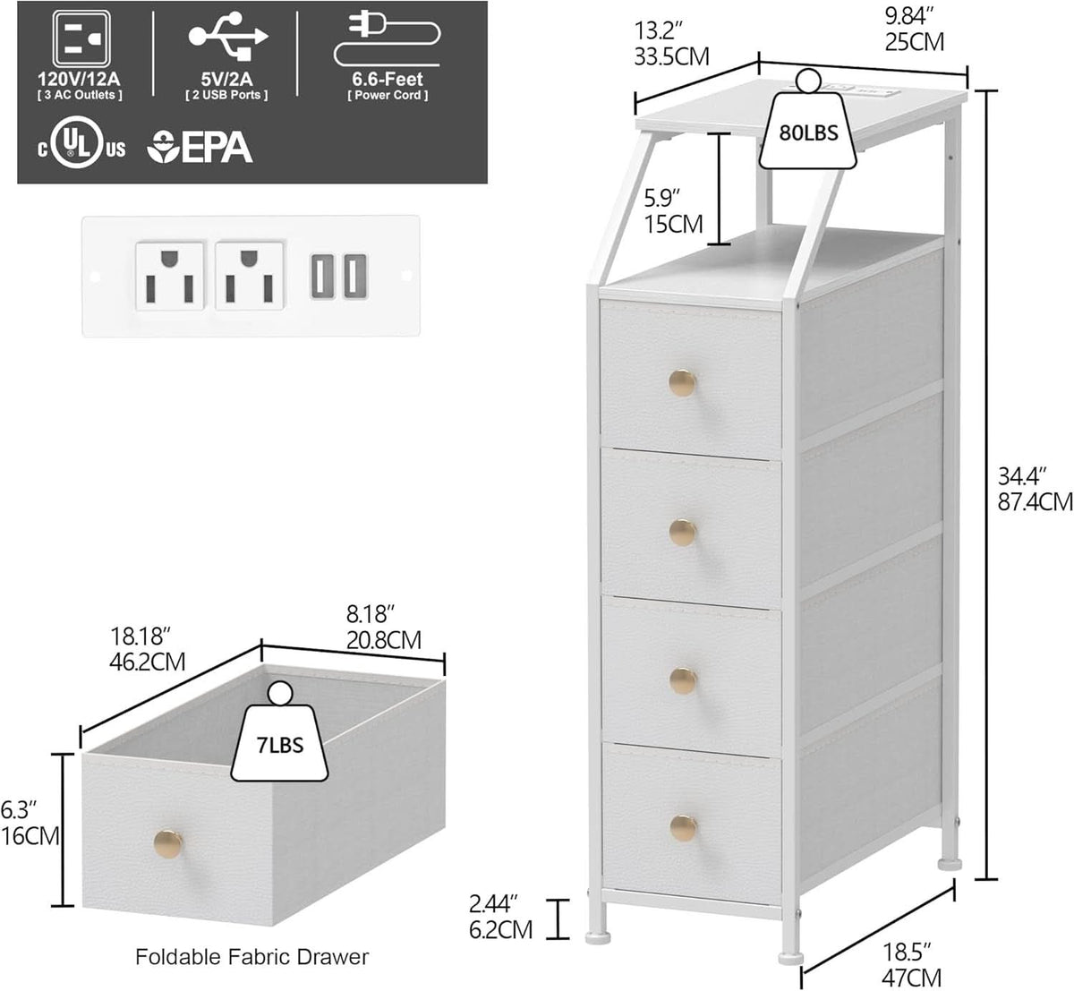 UltraSlimVertical Dresser With USB Charging Station White