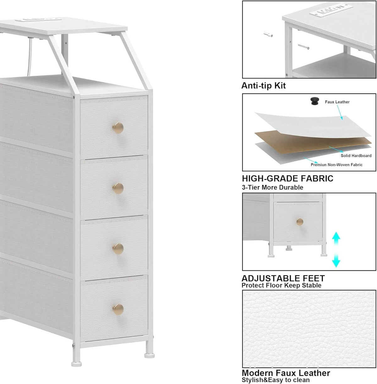 UltraSlimVertical Dresser With USB Charging Station White