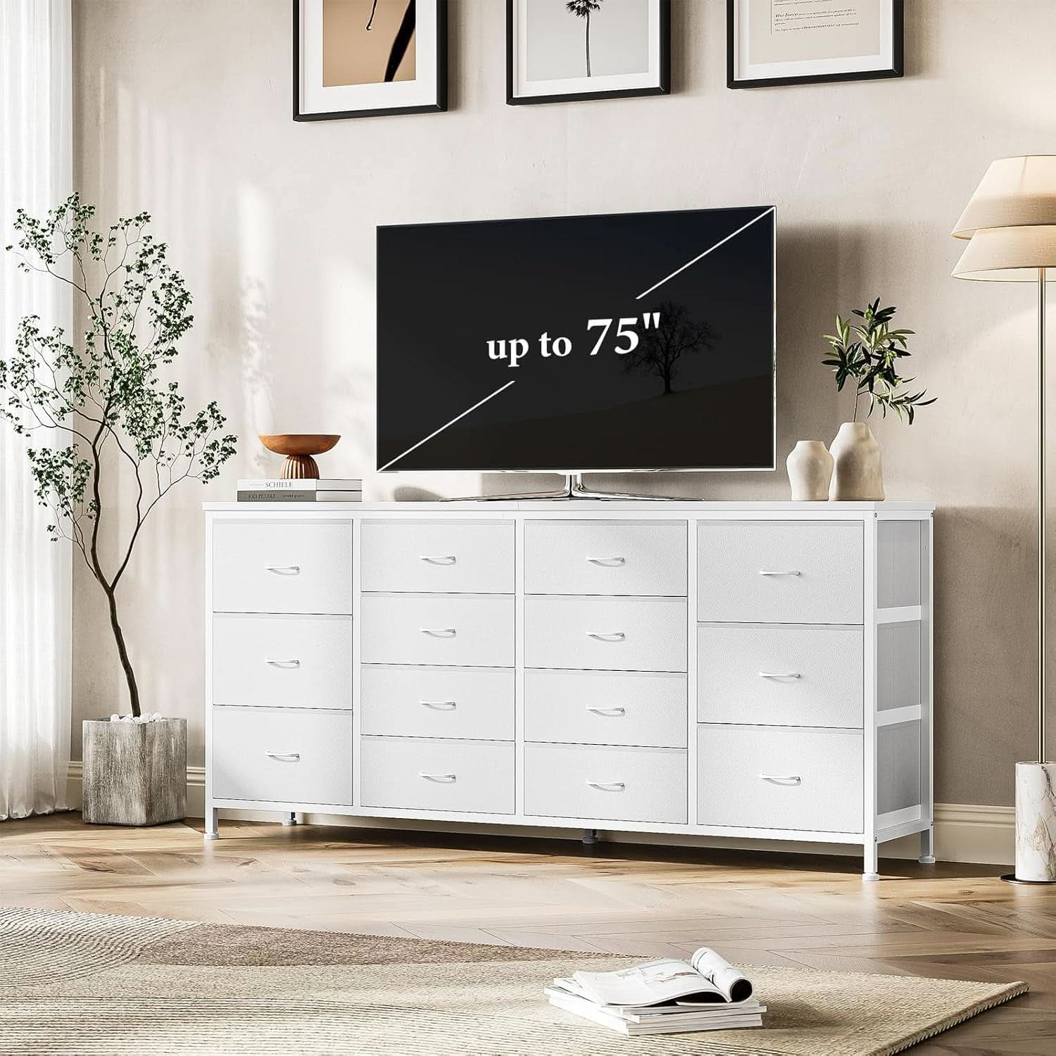 Ultramodern White 63 Inch TV Stand With Integrated Storage