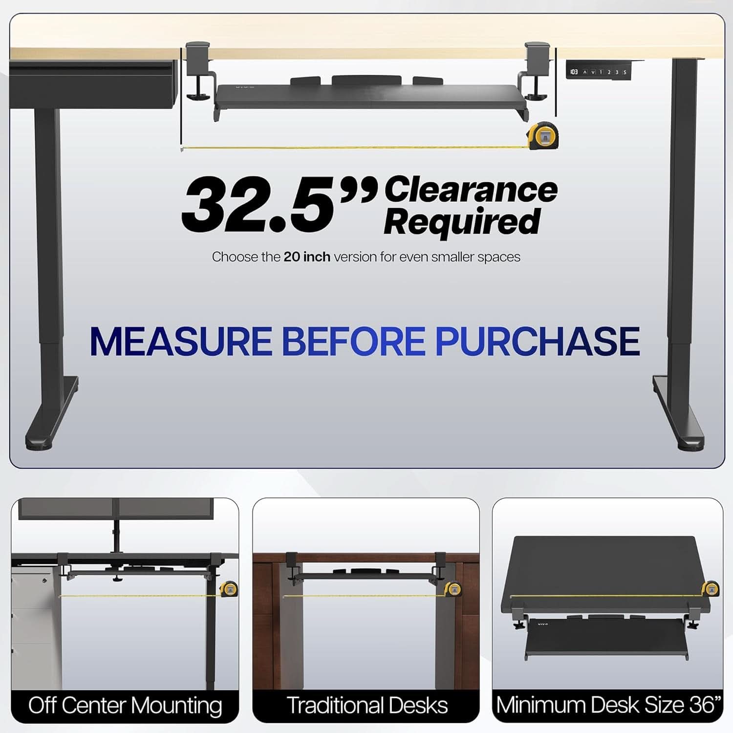 Under Desk Keyboard Tray 27x11 Inch C Clamp Mount Black