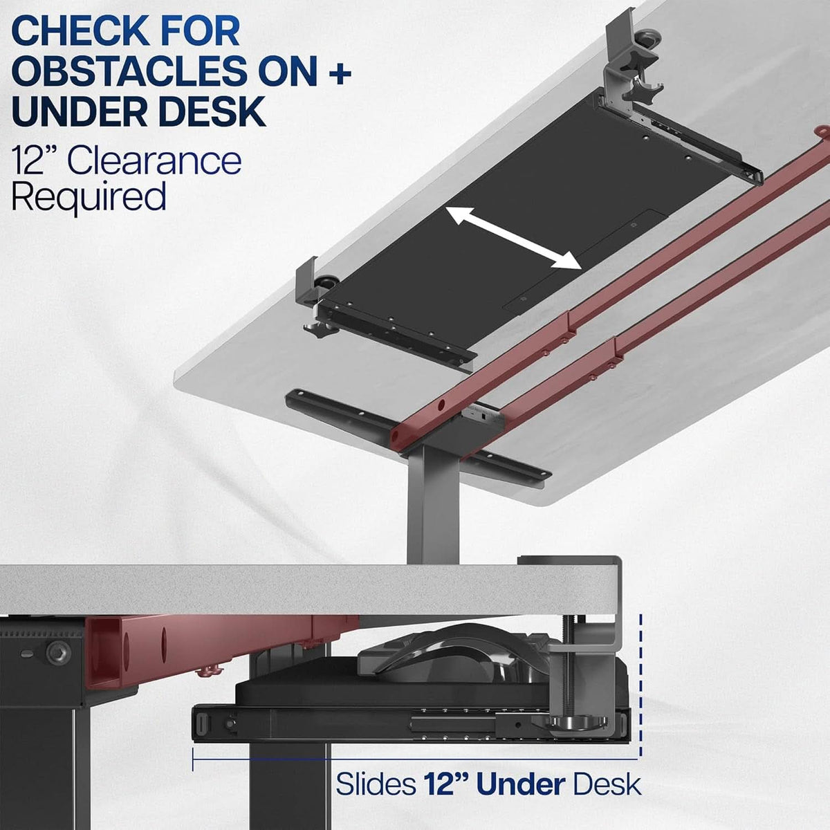 Under Desk Keyboard Tray 27x11 Inch C Clamp Mount Black
