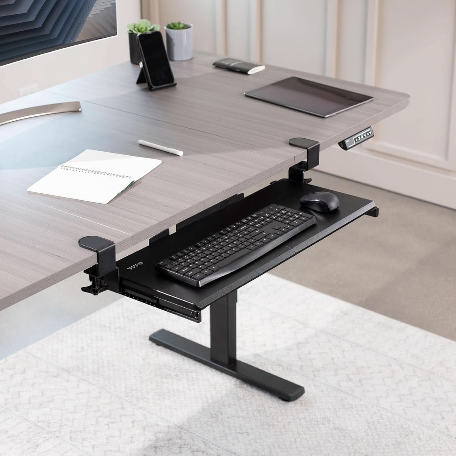 Under Desk Keyboard Tray 27x11 Inch C Clamp Mount Black