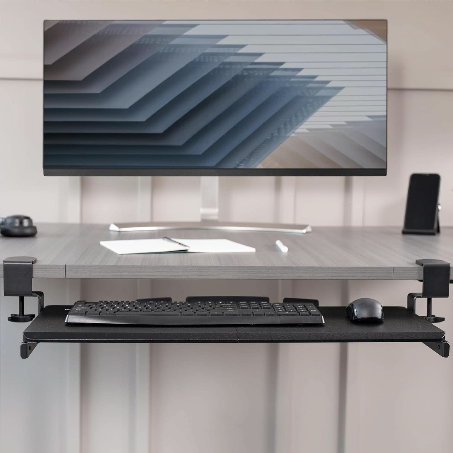 Under Desk Keyboard Tray 27x11 Inch C Clamp Mount Black