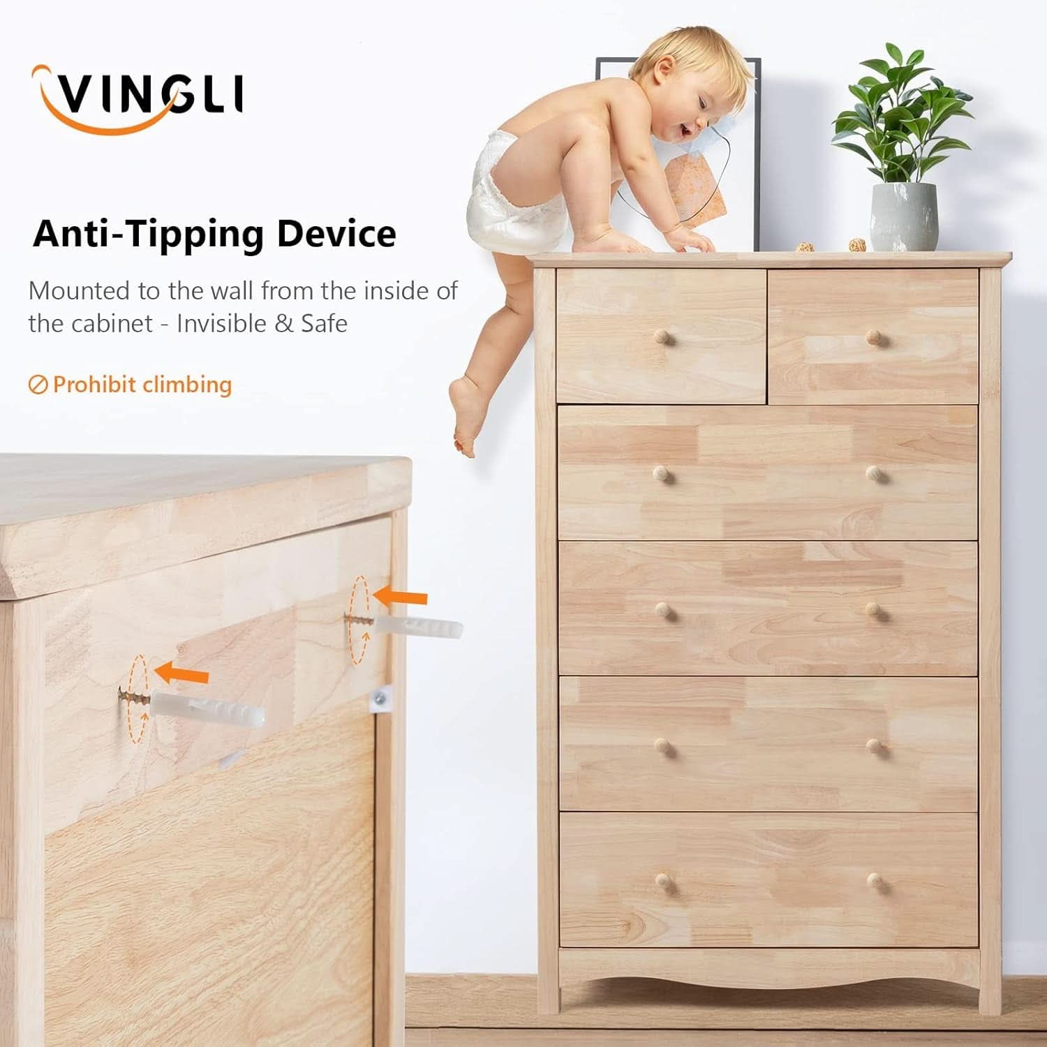 Unfinished Rubber Wood Six Drawer Dresser For DIY Finish