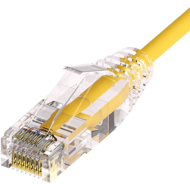 Unirise ClearFit Slim 28AWG Cat6A Patch Cable, Snagless, Yellow, 12ft CS6A-12F-YLW