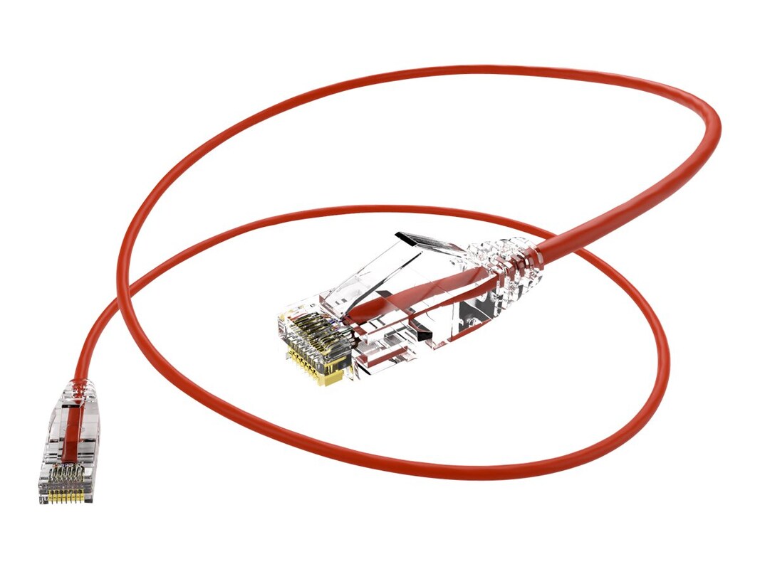 Unirise Clearfit Slim Cat6 Patch Cable, Snagless, Red, 30ft CS6-30F-RED