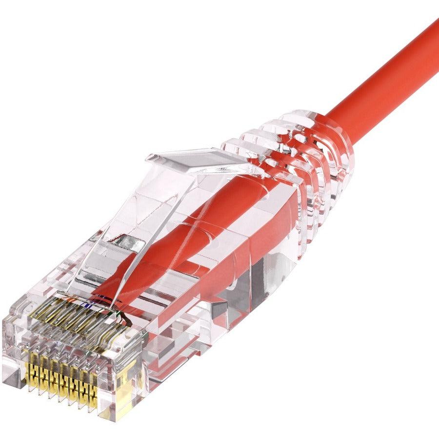 Unirise Clearfit Slim&trade; Cat6A 28AWG Patch Cable, Snagless, Red, 4ft