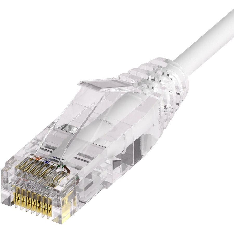 Unirise Clearfit Slim&trade; Cat6A 28AWG Patch Cable, Snagless, White, 7ft