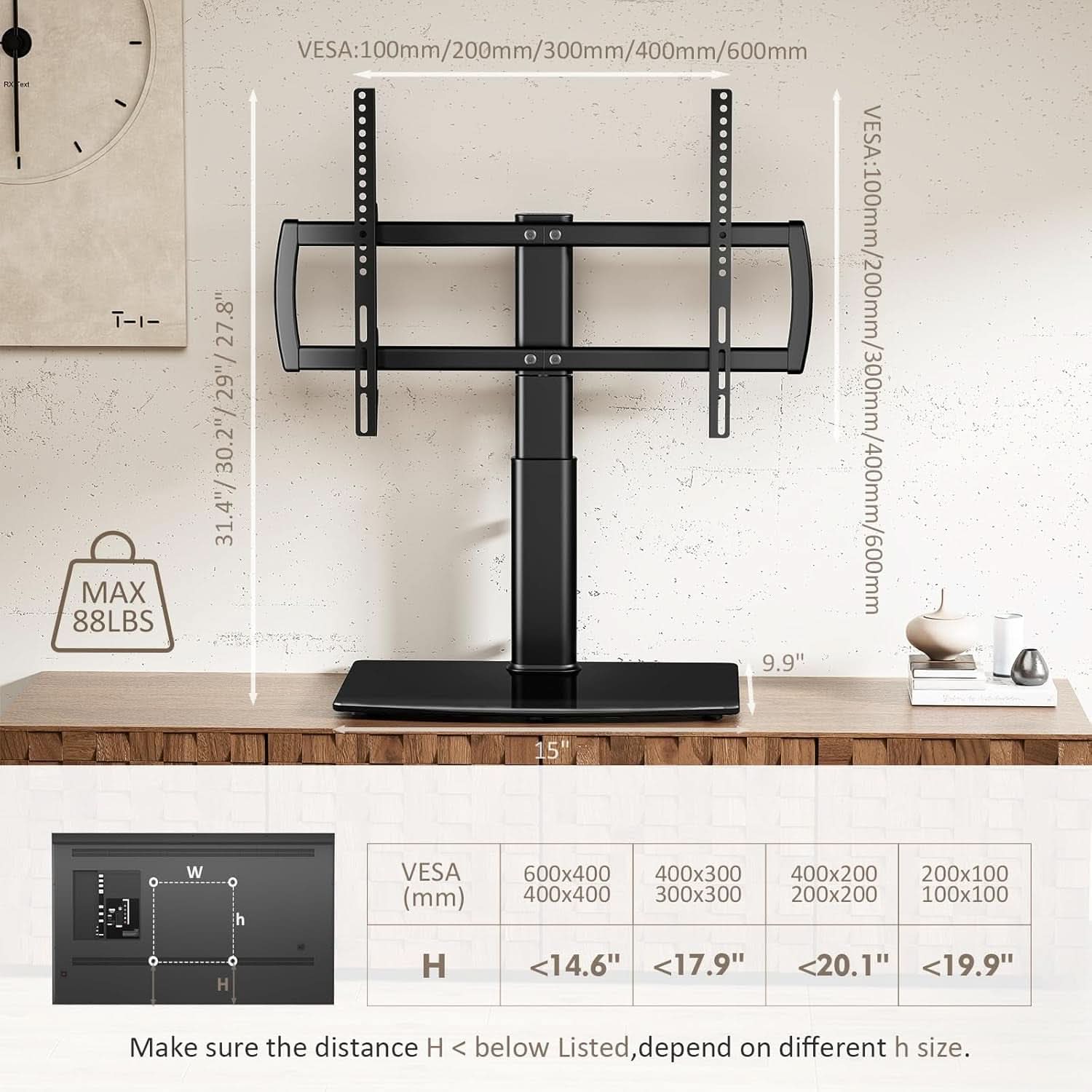 Universal Swivel TV Stand For 32 To 65 Inch TVs With 80 Degree Swivel