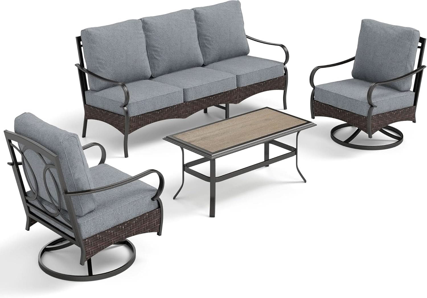 Upgraded Wicker Metal Patio Furniture Set with Cushions