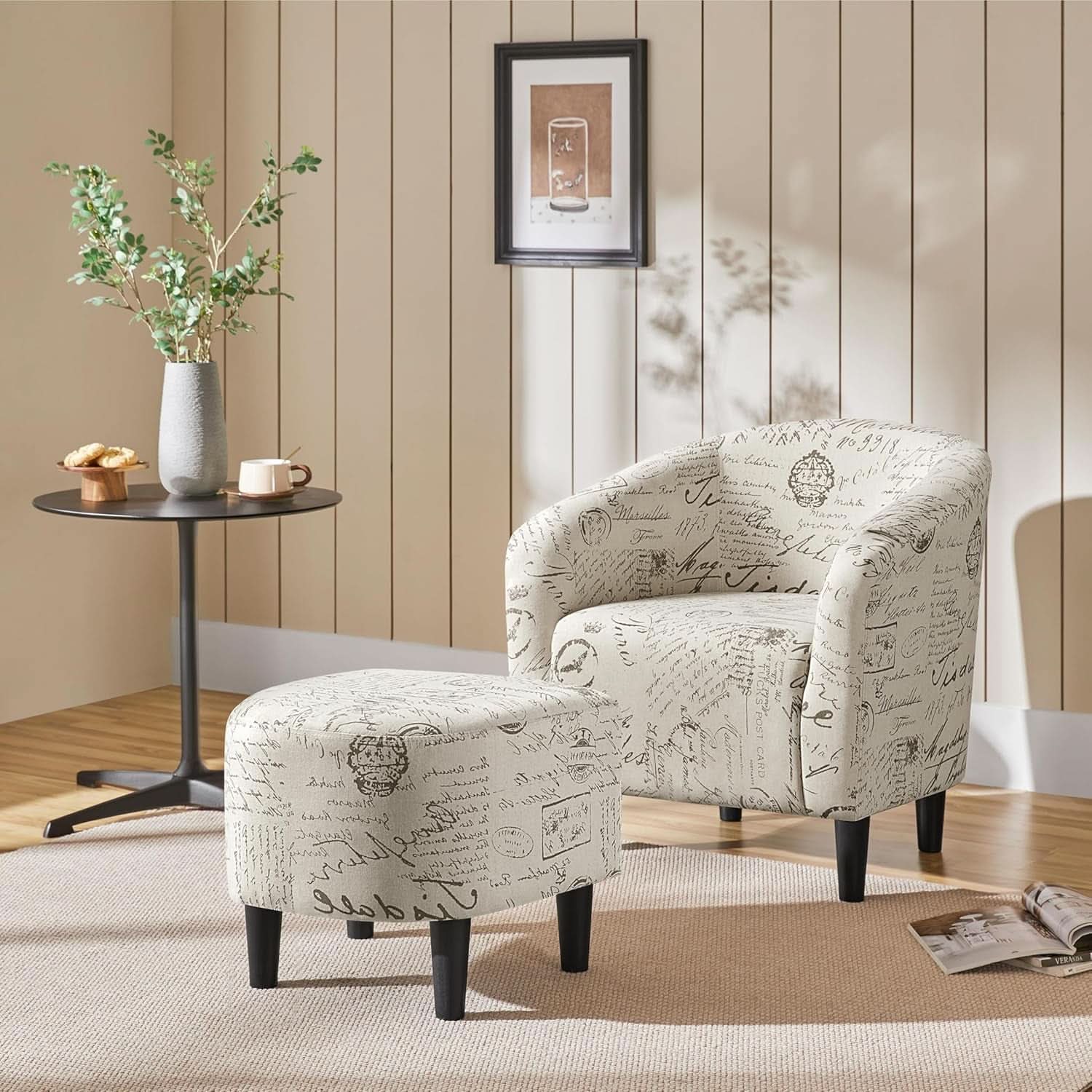 Upholstered Club Chair With Velvet Finish Ottoman Footstool
