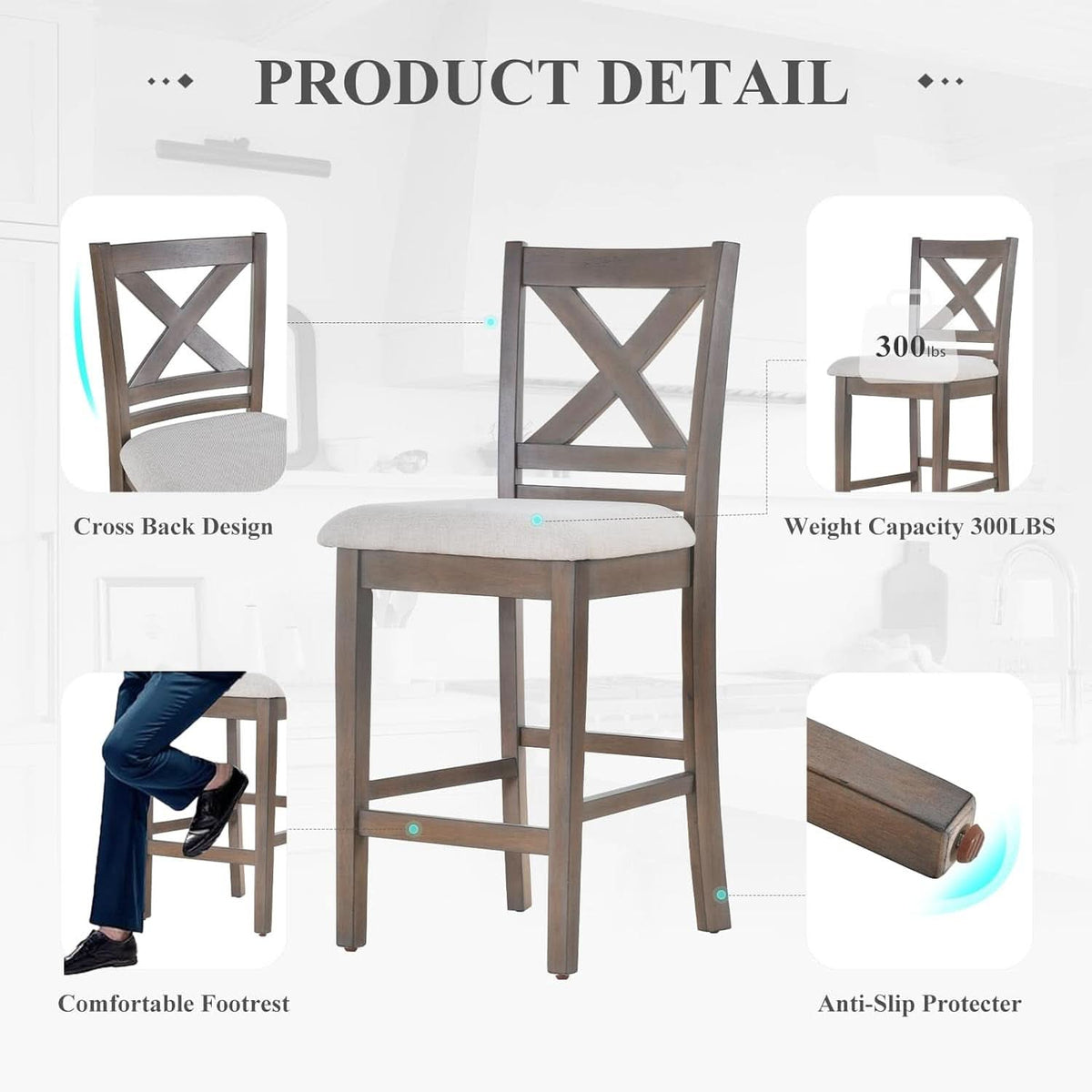 Upholstered Counter Height Bar Stools Set Of 4 Light Brown