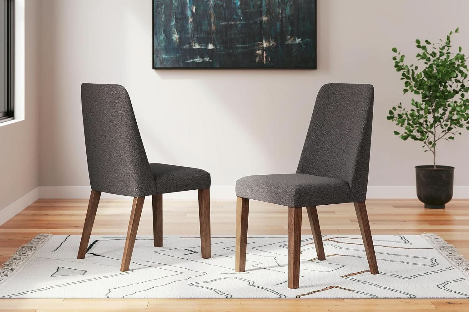 Upholstered Dining Chair, Foam Cushion, Dark Gray Set Of 2