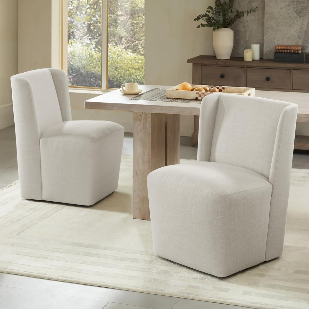 Upholstered Dining Chair With Casters For Dining Rooms