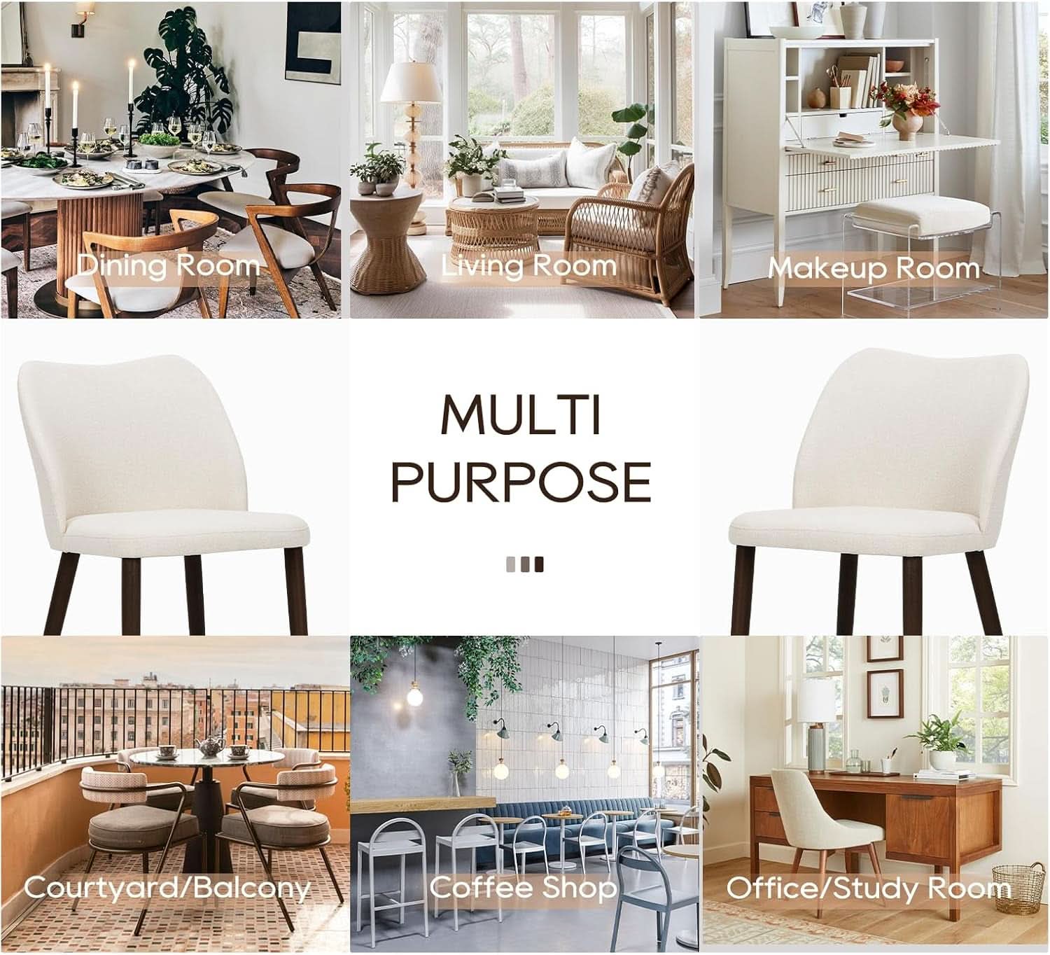 Upholstered Dining Chairs Pair Beige Fabric Wood Legs