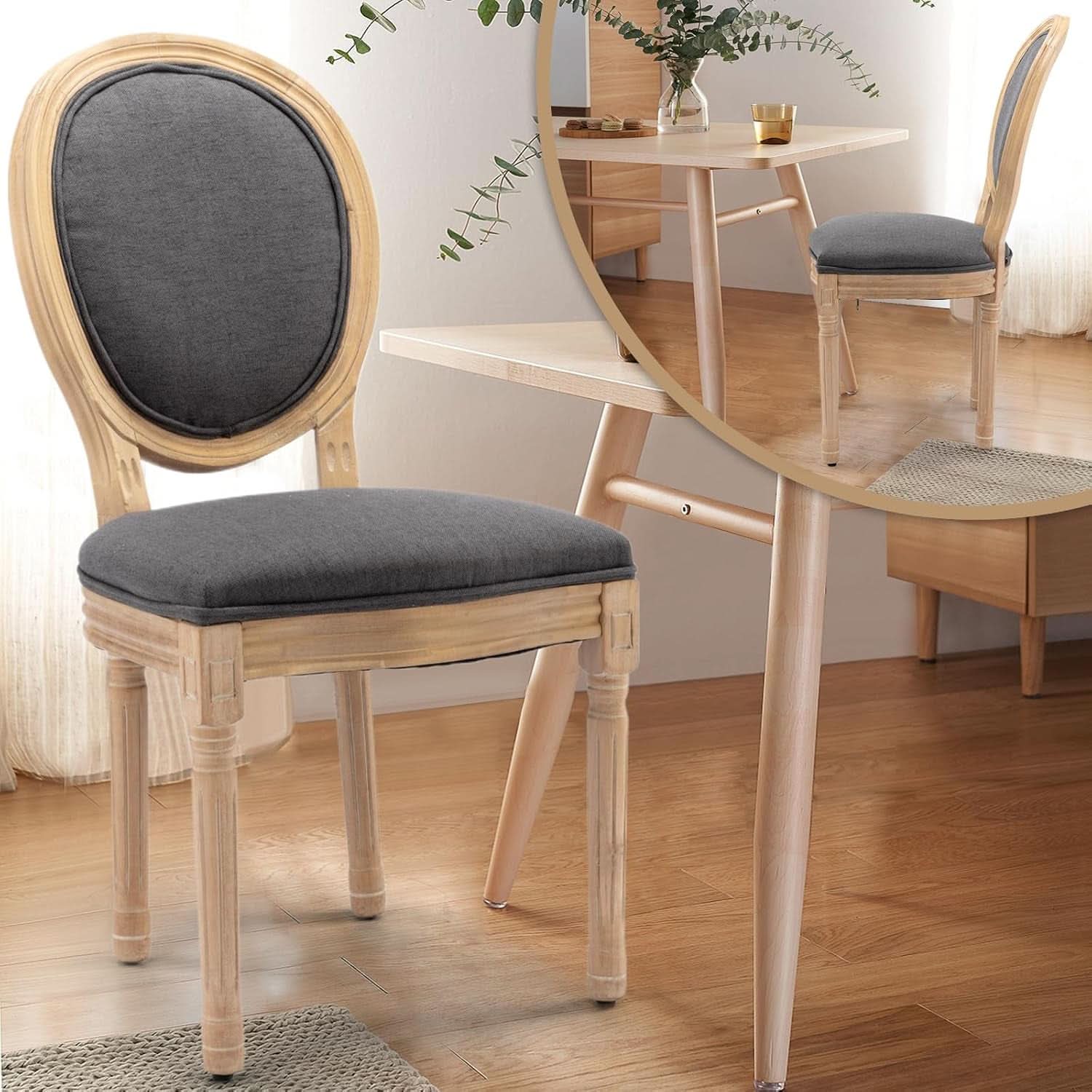 Upholstered Dining Chairs Set Of 6 Grey Fabric Oval Back