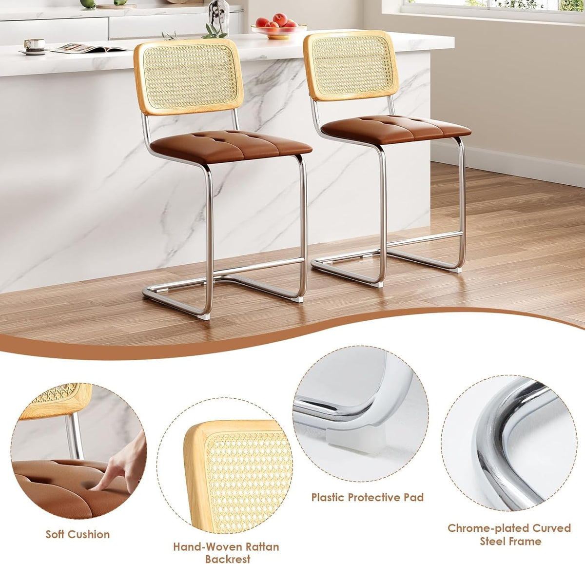 Upholstered PU Leather Bar Stools Set of Two
