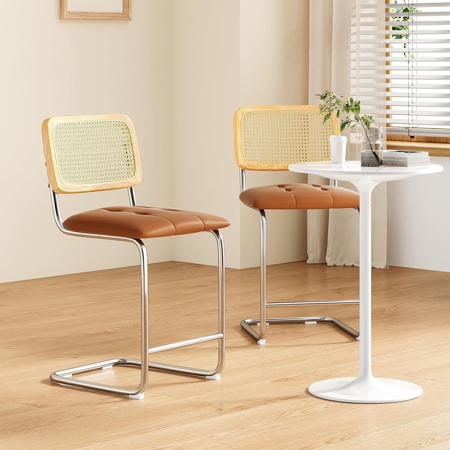 Upholstered PU Leather Bar Stools Set of Two