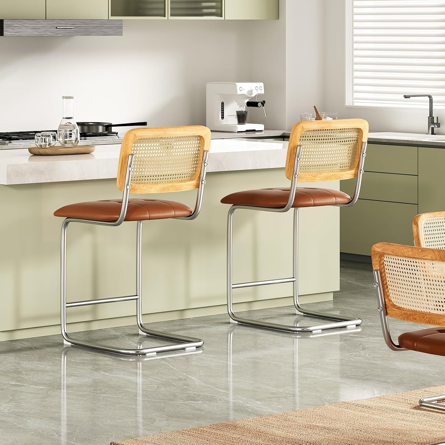 Upholstered PU Leather Bar Stools Set of Two