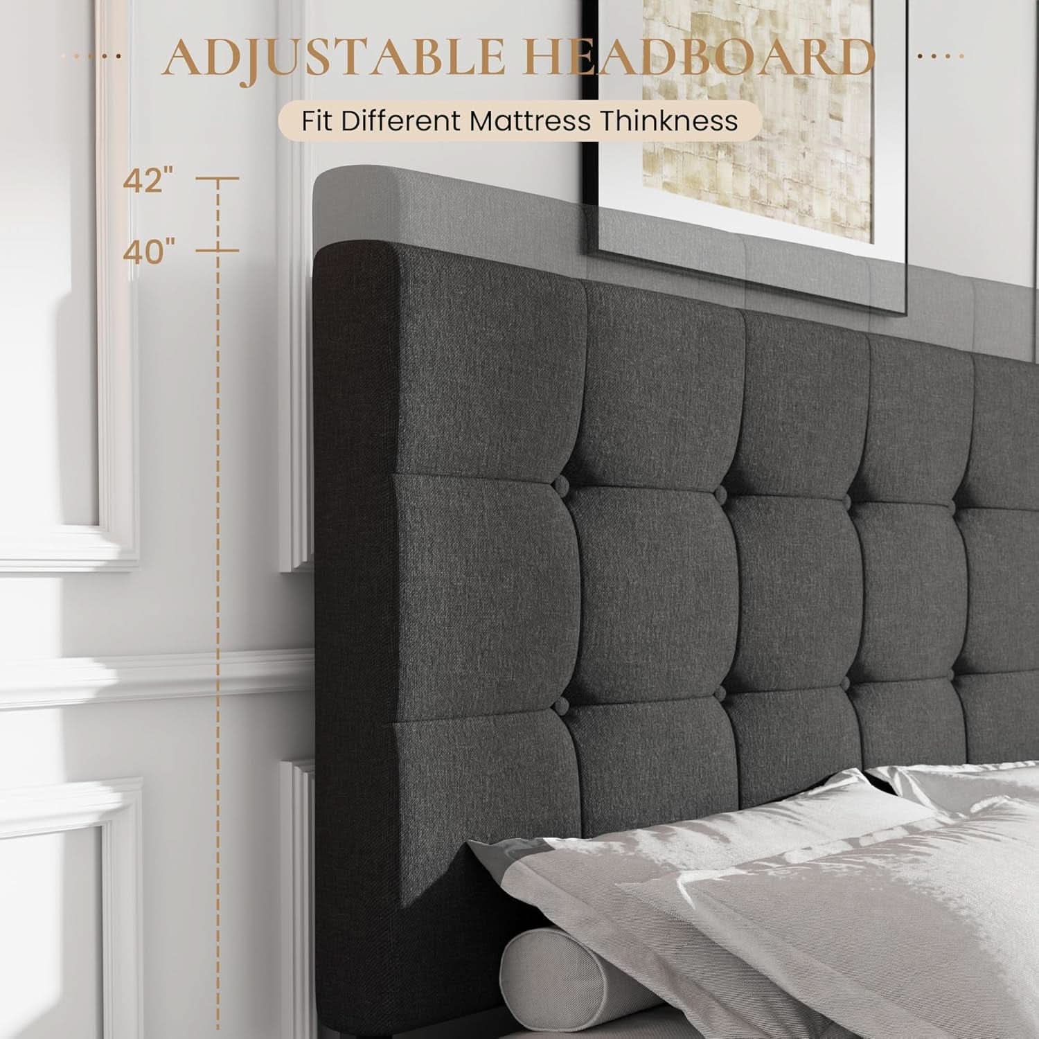 Upholstered Queen Platform Bed Frame With 4 Storage Drawers