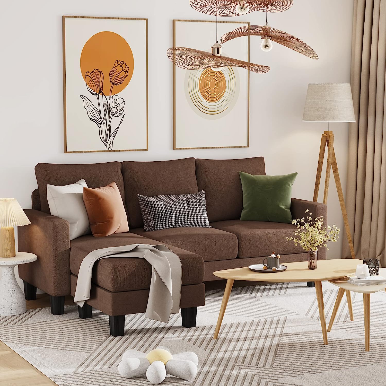 Upholstered Sectional Sofa With Reversible Chaise 77.55 Inch