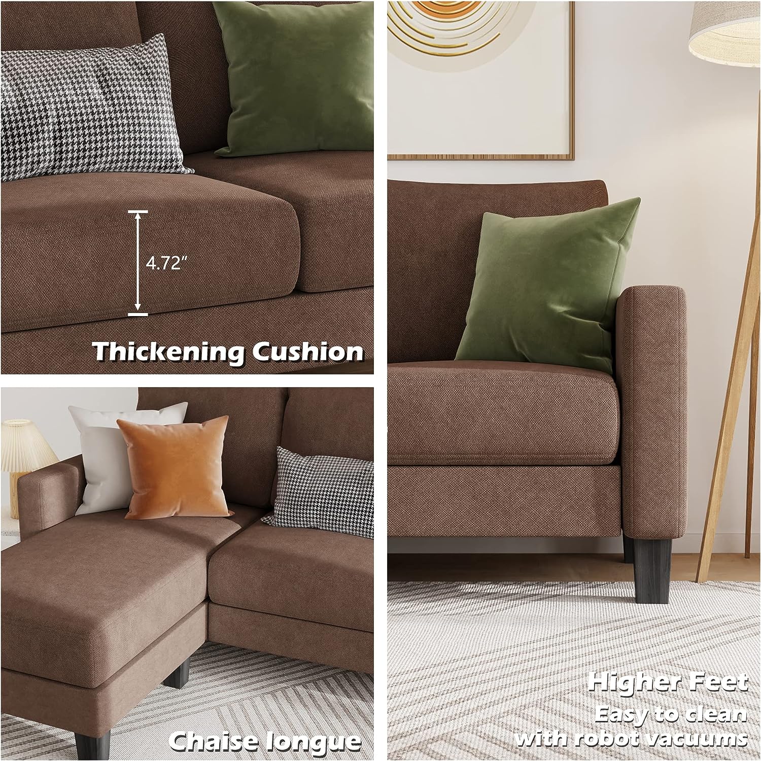 Upholstered Sectional Sofa With Reversible Chaise 77.55 Inch