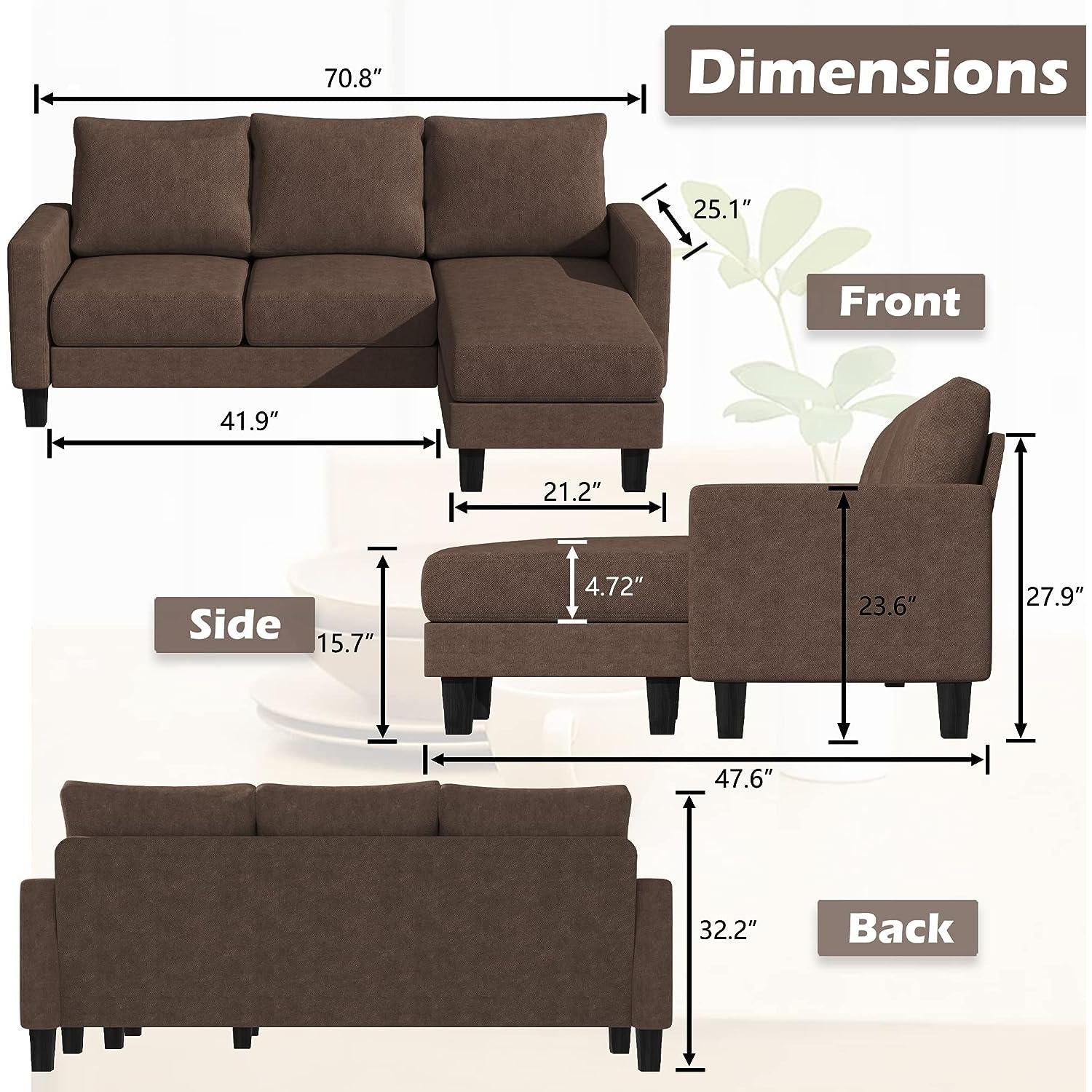 Upholstered Sectional Sofa With Reversible Chaise 77.55 Inch