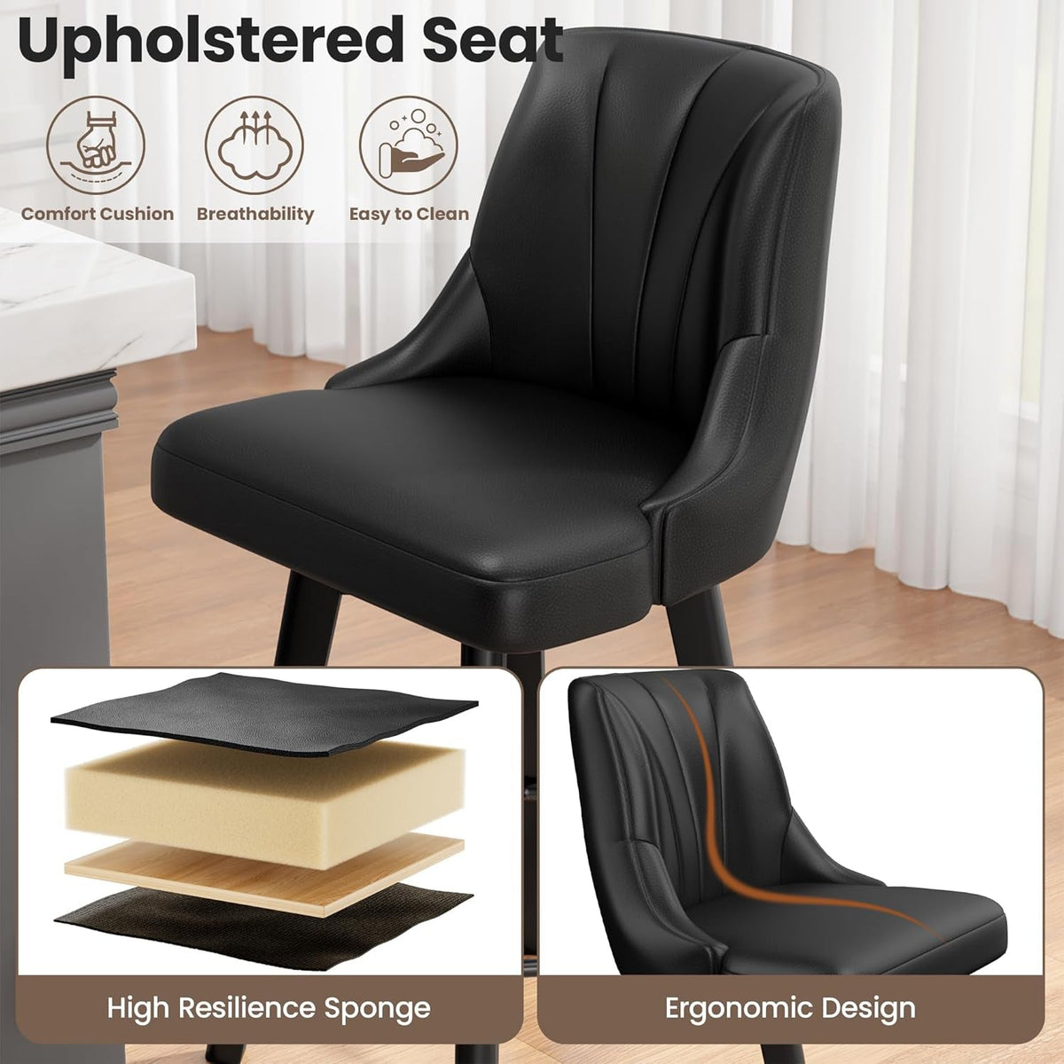Upholstered Swivel Bar Stool Set of Four Chairs