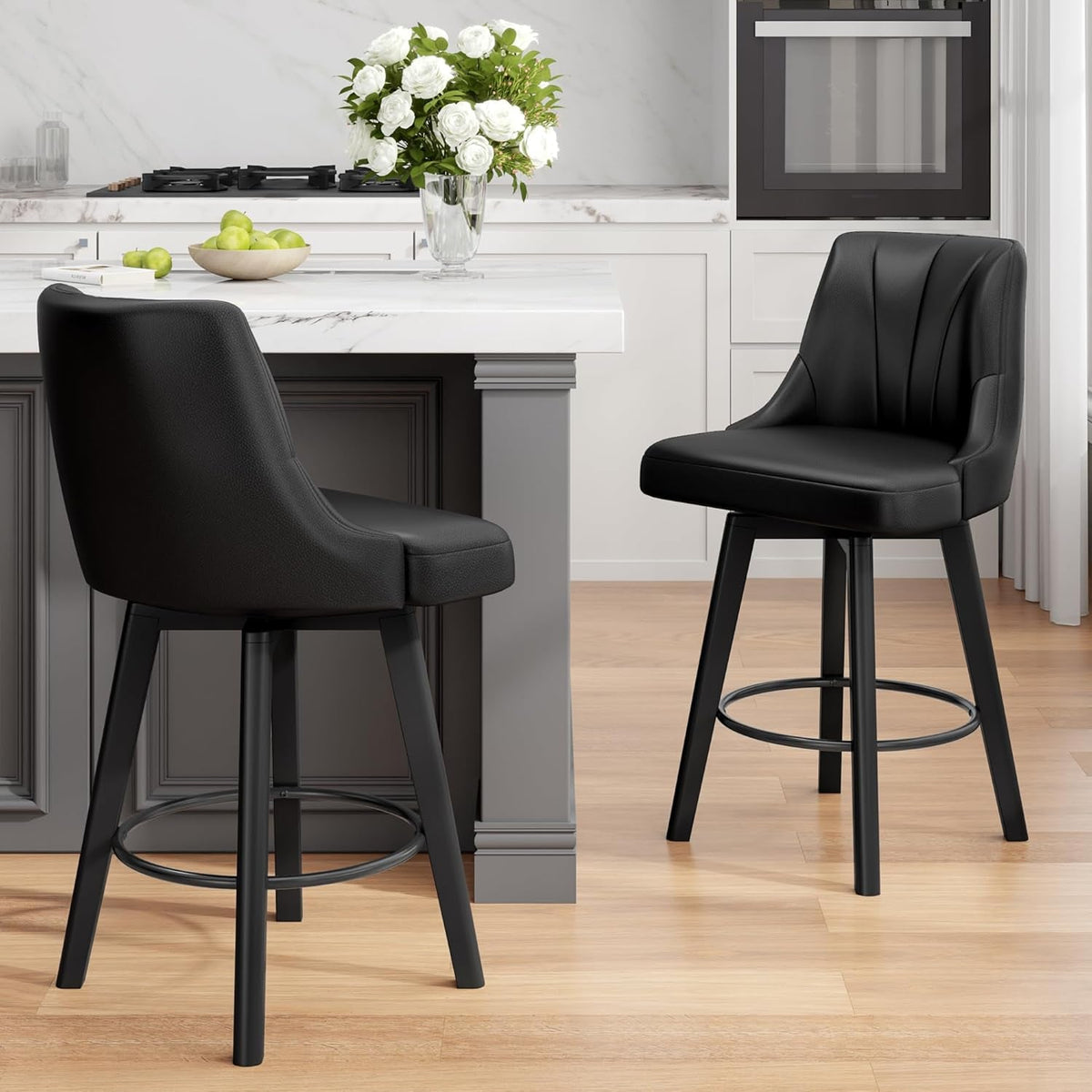 Upholstered Swivel Bar Stool Set of Four Chairs
