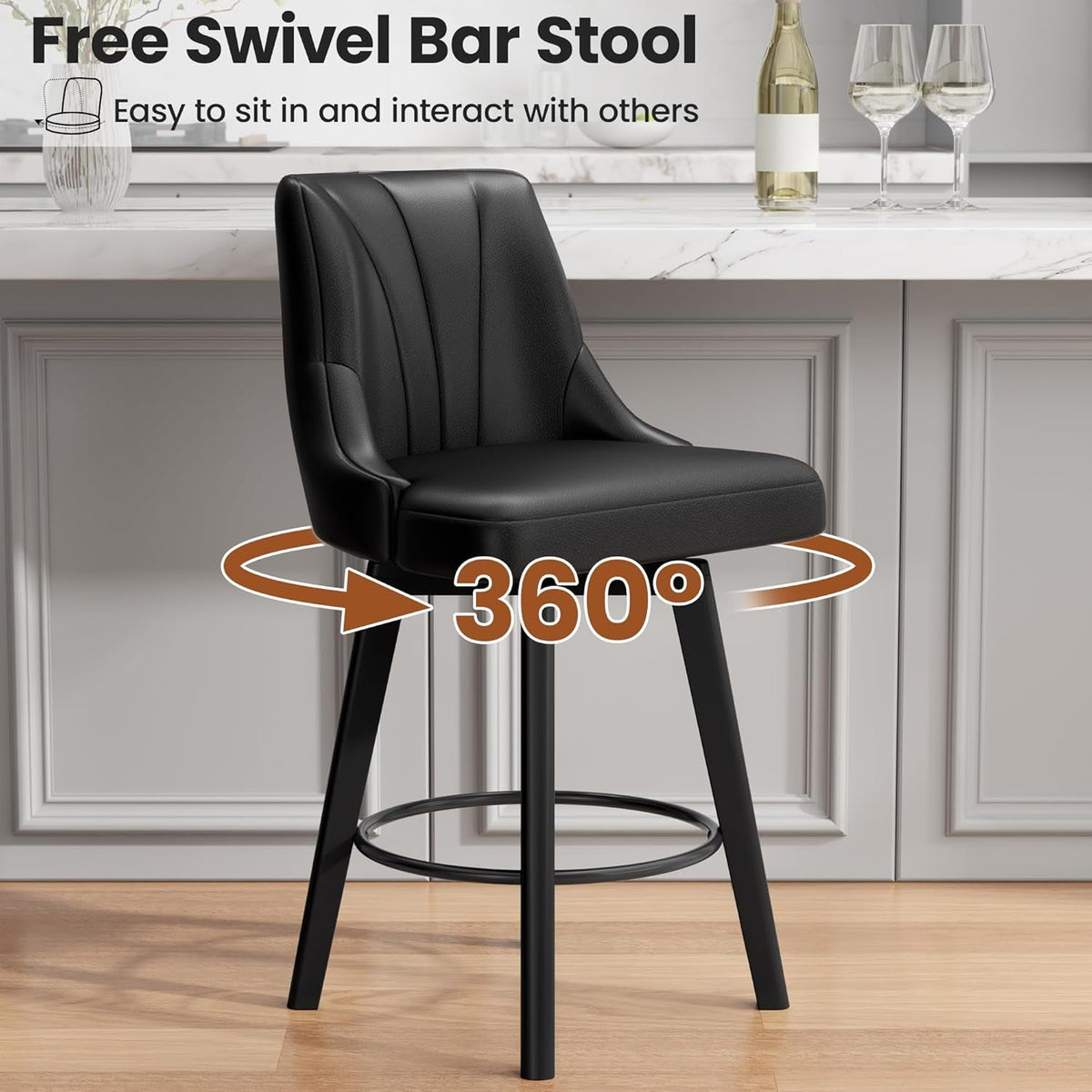 Upholstered Swivel Bar Stool Set of Four Chairs