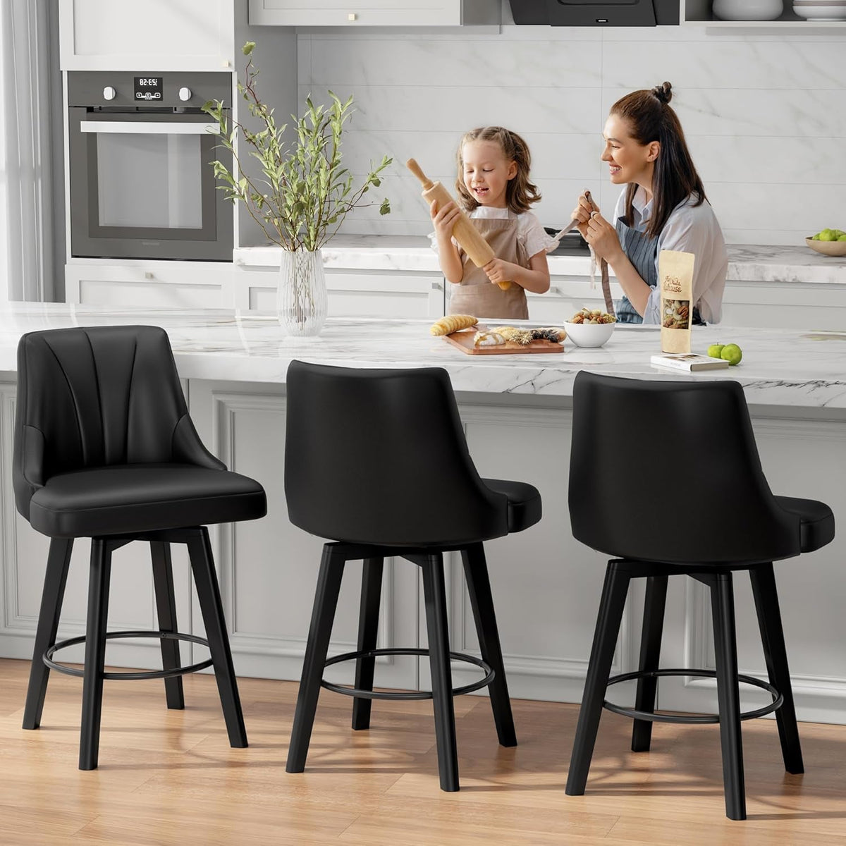 Upholstered Swivel Bar Stool Set of Four Chairs