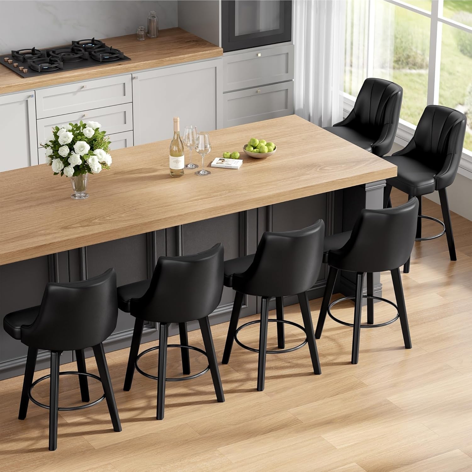Upholstered Swivel Bar Stool Set of Four Chairs