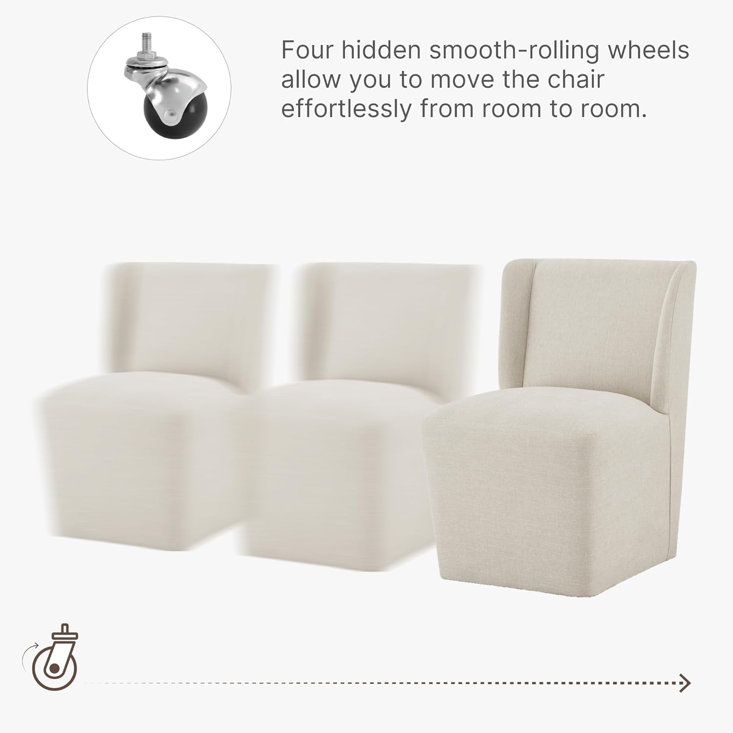 Upholstered Wingback Dining Chair With Removable Casters