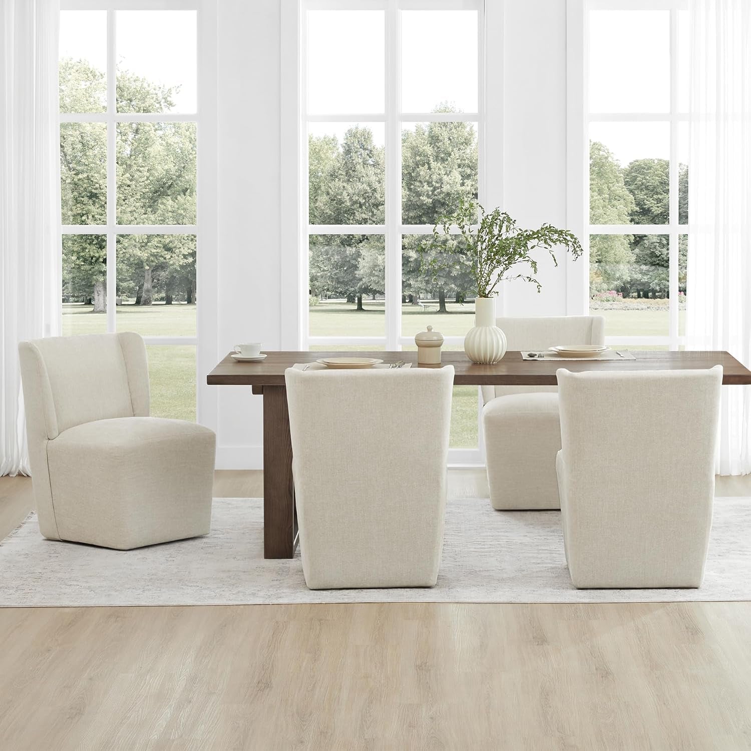 Upholstered Wingback Dining Chair With Removable Casters