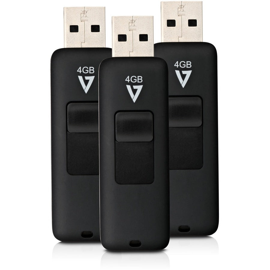 V7 4GB USB 2.0 Flash Drive 3 Pack Combo - With Retractable USB connector VF24GAR-3PK-3N