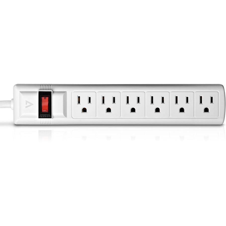 V7 6-Outlet Surge Protector, 8 ft cord, 900 Joules - White SA0608W-9N6