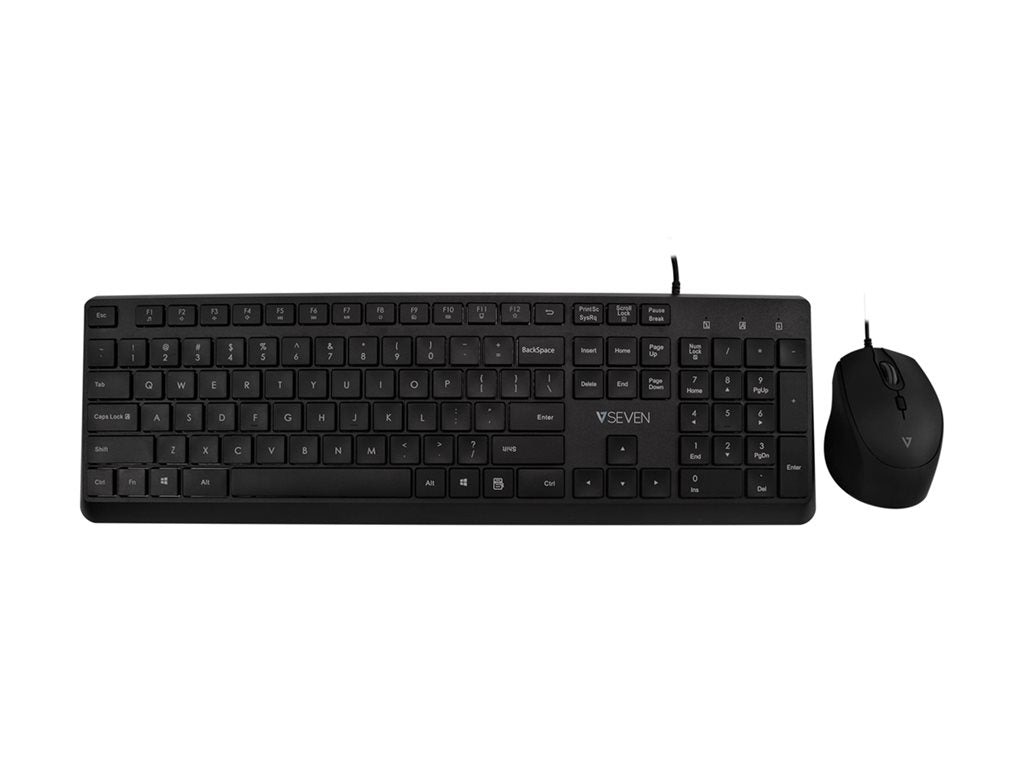 V7 CKU350US - Keyboard and mouse set - 100% - full size - USB - QWERTY - US - black