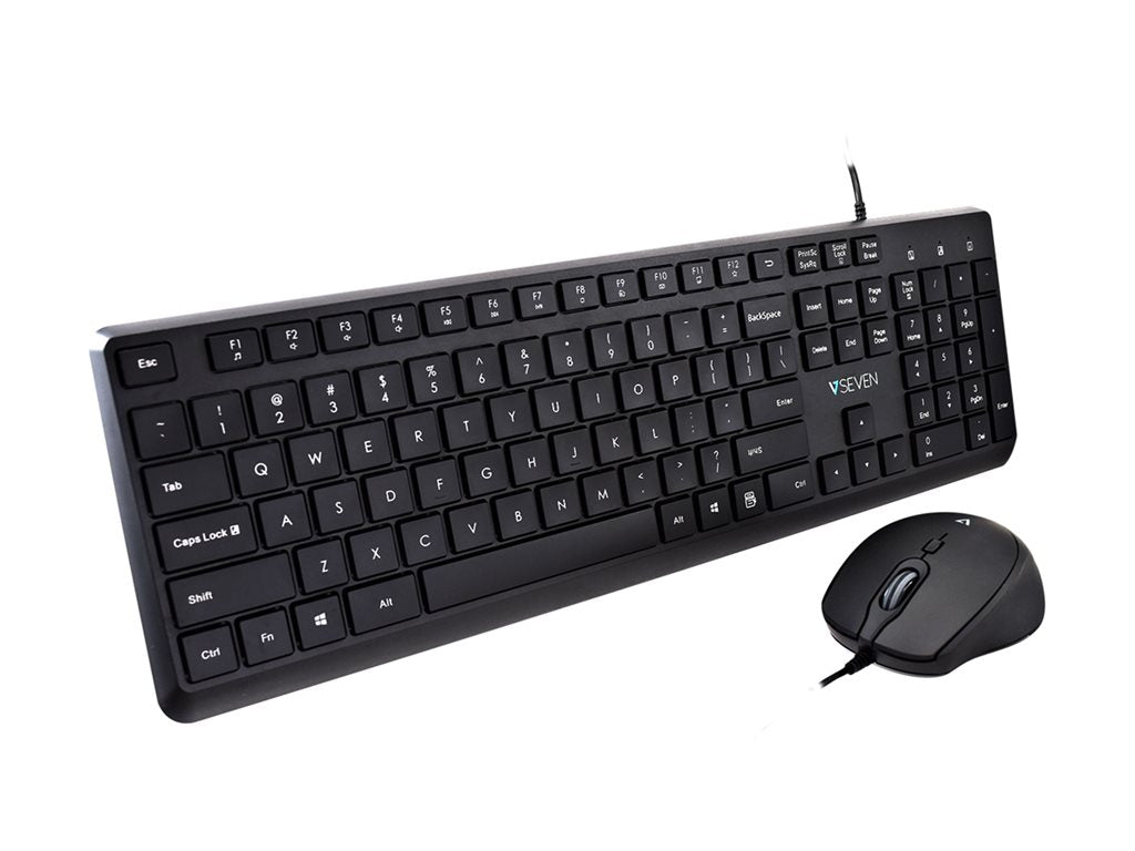 V7 CKU350US - Keyboard and mouse set - 100% - full size - USB - QWERTY - US - black