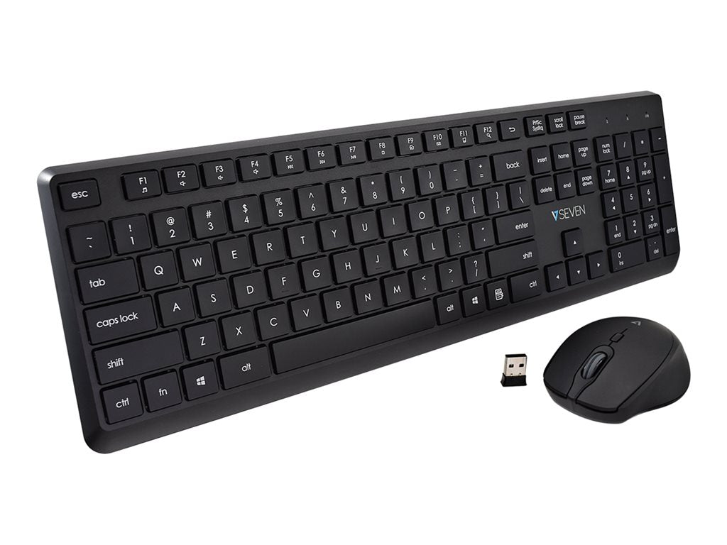 V7 CKW350US - Keyboard and mouse set - 100% - full size - wireless - 2.4 GHz - QWERTY - US - black