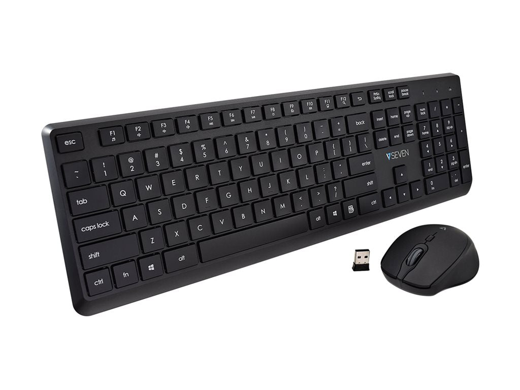 V7 CKW350US - Keyboard and mouse set - 100% - full size - wireless - 2.4 GHz - QWERTY - US - black